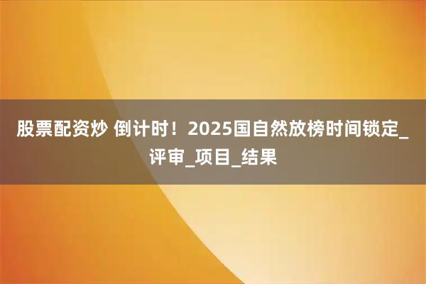 股票配资炒 倒计时！2025国自然放榜时间锁定_评审_项目_结果